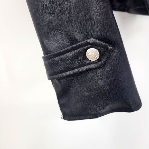 Miss London Womens Black Vegan Leather Jacket Size L Fringe Motorcycle Biker - Picture 5 of 10